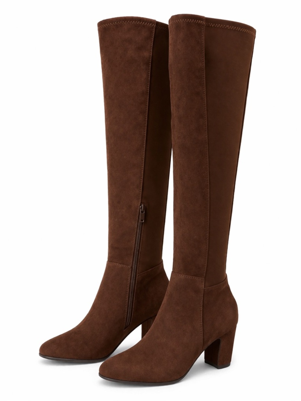 Women's Brown Suede Over the Knee-High Heeled Boots